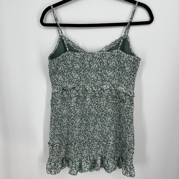 Abercrombie & Fitch Smocked Mini Dress Size XXL Green Pattern Ruffle Romantic - Picture 2 of 13